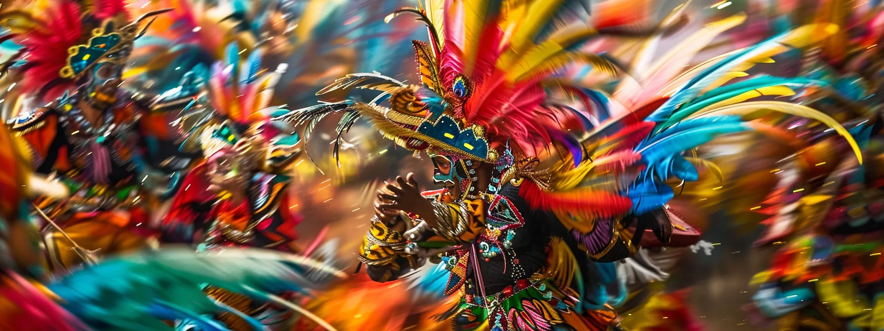a sea of dancers in intricate, vibrant costumes flowing through the streets of oruro carnival.