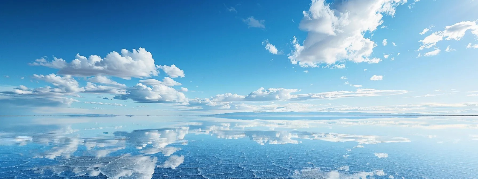 Capture the mesmerizing expanse of salar de uyuni's endless salt horizon under a vibrant, expansive blue sky.