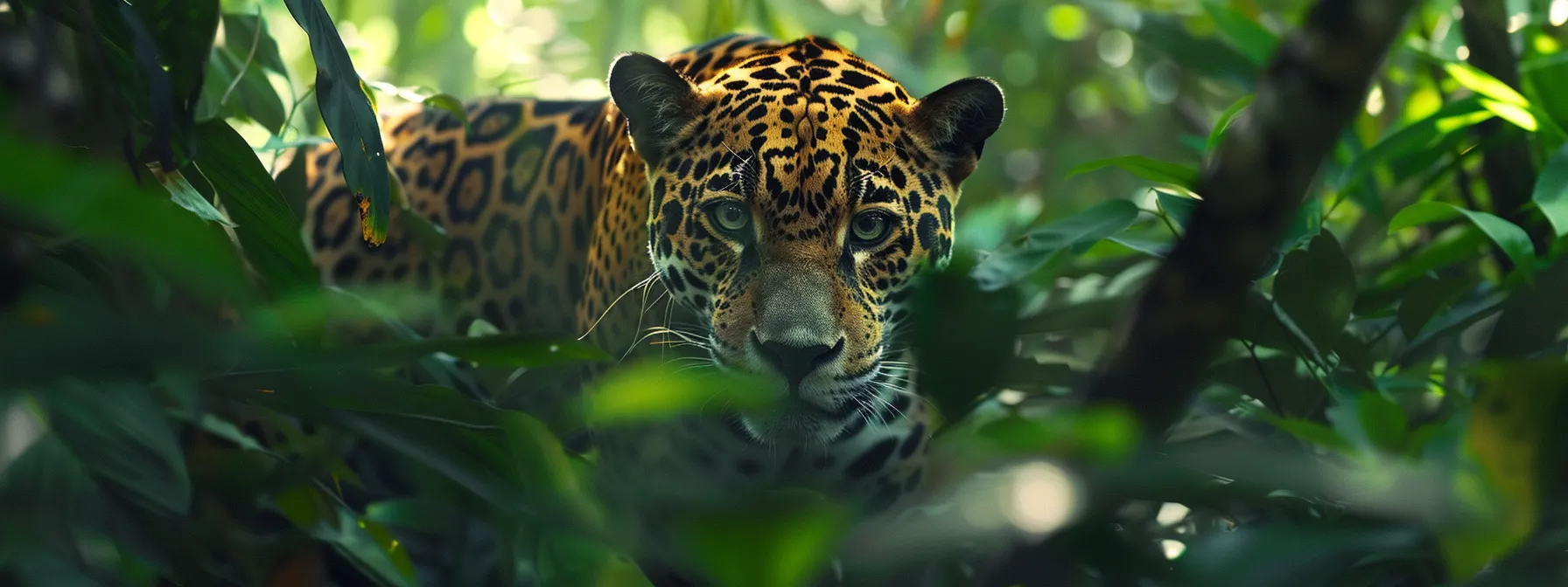 A majestic jaguar prowling through the dense foliage of the bolivian amazon.